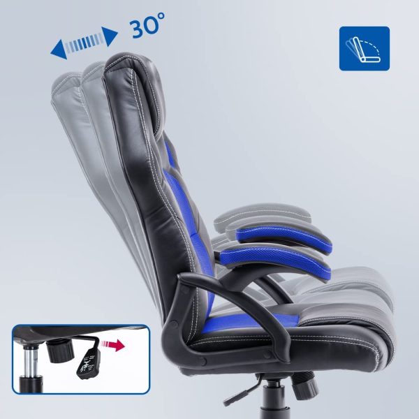 play haha. Sedia da Ufficio Girevole, in Stile Racing, Girevole, ergonomica, con Supporto Lombare, in Similpelle, Regolabile, con Sollevamento a Gas, Testato SGS (Blu) - immagine 2