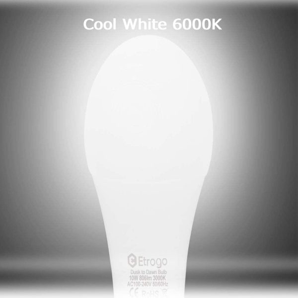 Lampadina Crepuscolare E27 Sensore di Luce Bianco Freddo 6000K 10W 100W Equivalenza 806Lms Auto On/Off 2 Pezzis - immagine 5