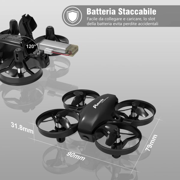 Potensic Mini Drone con Tre Batterie con Telecamera HD A20W WiFi FPV RC Quadricottero 2.4GHz Giroscopio a 6 Assi Mantenere l'Altitudine, Modalit?? Senza Testa per Bambini Principianti - immagine 2