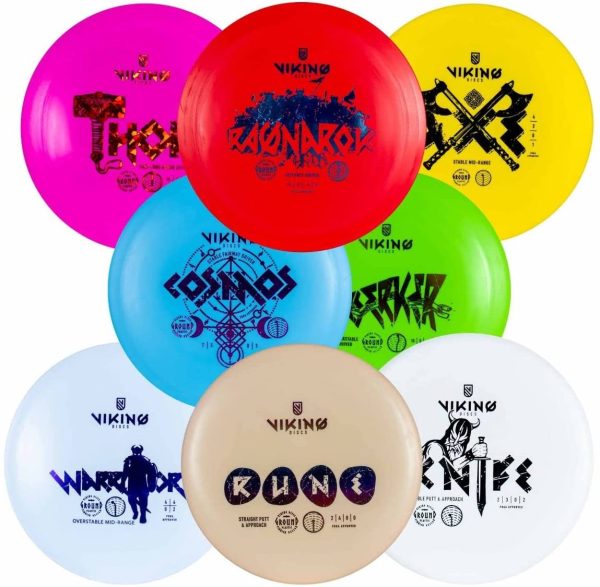 Viking Discs Ground Disc Golf Set ?C 8 Dischi Frisbee per Ogni Distanza, Approvato PDGA ?C Funsport all'aperto per Adulti e Bambini ?C Putter, Mid-Range, Fairway Driver, Distance Driver