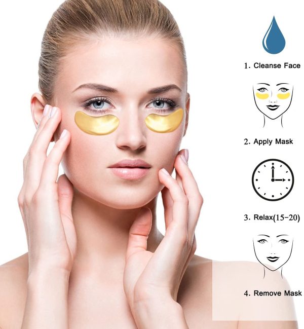 Maschera per Gli Occhi al Collagene in Gel di Cristallo Oro 24K 25 paia, Antiet?? e Rughe, Crema Idratante, per Rimuovere Borse Sotto Gli Occhi, Occhiaie, Crema Idratante, Occhi Gonfi - immagine 4