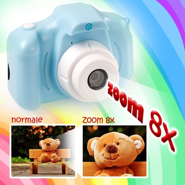 An ShopTo Macchina Fotografica Bambini Fotocamera Bambina e Bambino Azzurra 20Mp Micro SD 32gb Borsa Custodia in Gomma Antiurto Impermeabile Zoom 8X Idea Regalo di Compleanno da 2 a 8 Anni - immagine 2