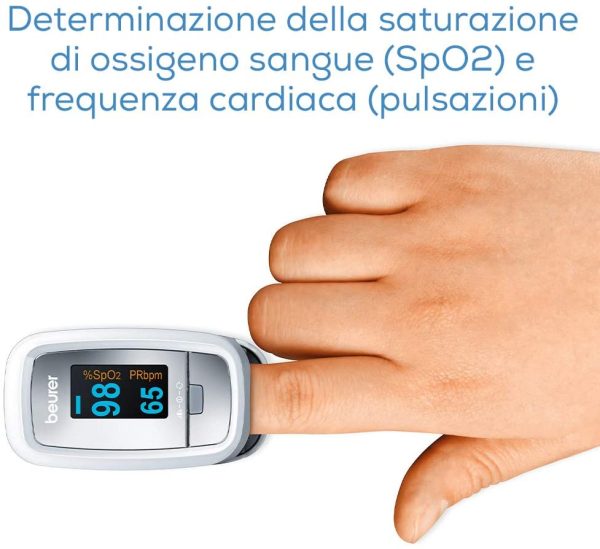 Beurer PO 30 Saturimetro per il Monitoraggio della Saturazione di Ossigeno nel Sangue e del Battito Cardiaco