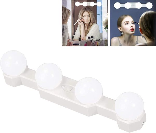 Luci LED Specchio Ricaricabile senza Fili con Interruttore, 4 Lampadine LED stile Hollywood, 3 Colori e 5 Luminosit??, Lampada da Trucco Specchio Adesive Ventosa per Make Up - immagine 3