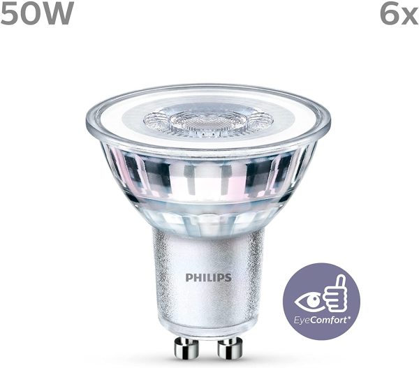 Philips Faretto LED, 6 pz, equivalente a 50W, attacco GU10, Luce Bianca Calda, non dimmerabile - immagine 5