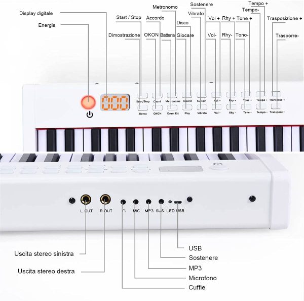 COSTWAY Pianoforte Digitale 88 Tasti, Tastiera Elettronica Portatile con Tasti Pesati, Funzione MIDI e Bluetooth, Ideale per Bambini e Adulti - immagine 3