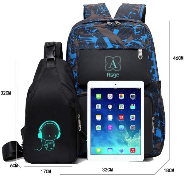 Asge Bambini Zaino Scuola Bambina Zaini Scuola Media Ragazza Borsa Impermeabili Scuola Maschio Zaino Casual Da Viaggio Zainetti Ragazza Backpacker Per Laptop Riflettente Borsello Monospalla Set