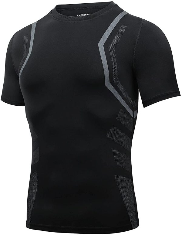 AMZSPORT Maglie Compressione Uomo Maglietta Palestra a Manica Corta T-Shirt Ciclismo Running - immagine 5