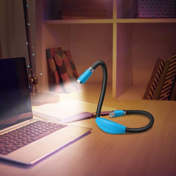 Lampada da lettura a LED a libro con luce USB ricaricabile, vivavoce, 4 lampadine a LED, 4 luminosit?? regolabile, per la lettura a letto o la lettura in auto (Blu) - immagine 5