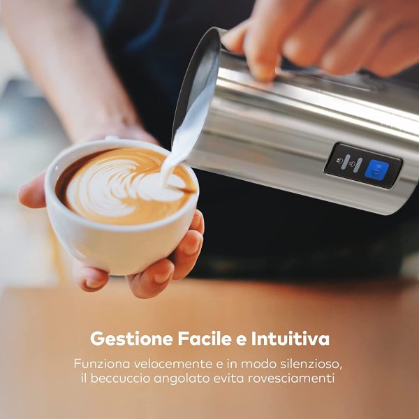 Montalatte Elettrico, 500W Riscaldalatte in Acciaio Inox con Funzione Latte Caldo e Freddo, Schiumatore Automatico per Caff??, Cioccolata Calda, Caff?? Macchiato, Cappuccino, Scaldalatte Elettrico