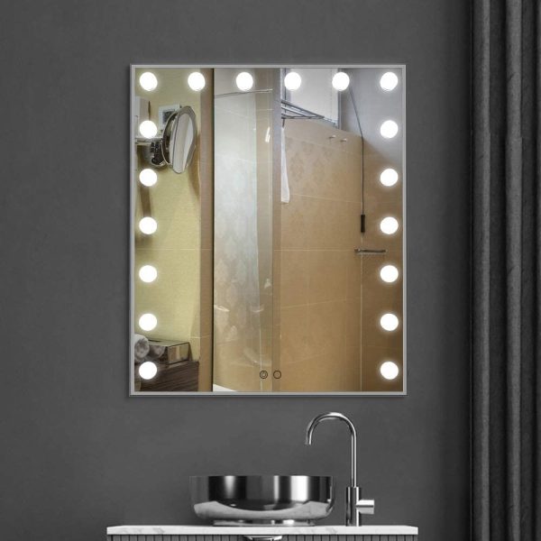 Specchio da Trucco Hollywood Specchio da toeletta con luci a LED 18 Pezzi Specchio da Parete con Specchio 10x ingranditore e Smart Touch Screen Specchietto da Toilette (Argento 52 * 61cm) - immagine 5