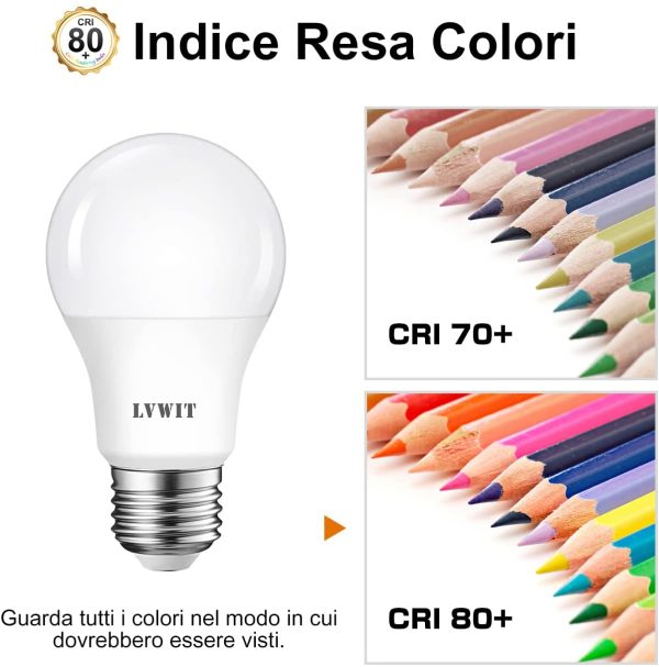 Lampadina LED E27 8W, Equivalenti a 60W, Luce Bianca Calda 2700K, 806Lm, Consumo Basso, Risparmio Energetico, Non Dimmerabile, Pacco da 6 - immagine 5