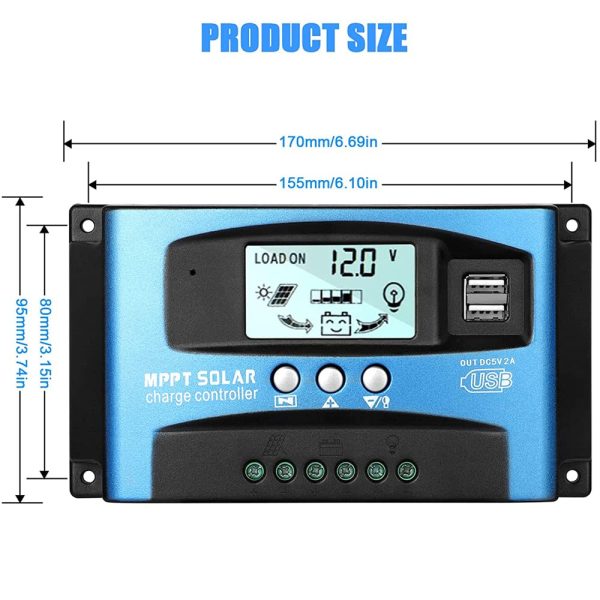 Y&H 30A 12V/24V MPPT Solar Charge Controller w/LCD Display Dual USB and WIFI, Solar Panel Regulator fit for Gel Flooded and Lithium Battery Model: BL912-30A-WIFI (blu) - immagine 5