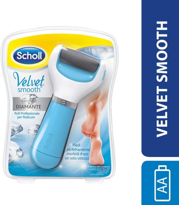 Scholl Velvet Smooth Roll Pedicure Elettrico Professionale per Pelle Secca e Talloni Screpolati, Azzurro, con Cristalli di Diamante - immagine 6