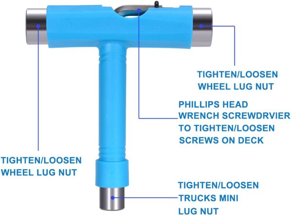 Zeato All-in-One Skate Tools Multi-Function Portable Skateboard T Tool Accessory with T-Type Allen Key And L-Type Phillips Head Wrench Screwdriver - immagine 3