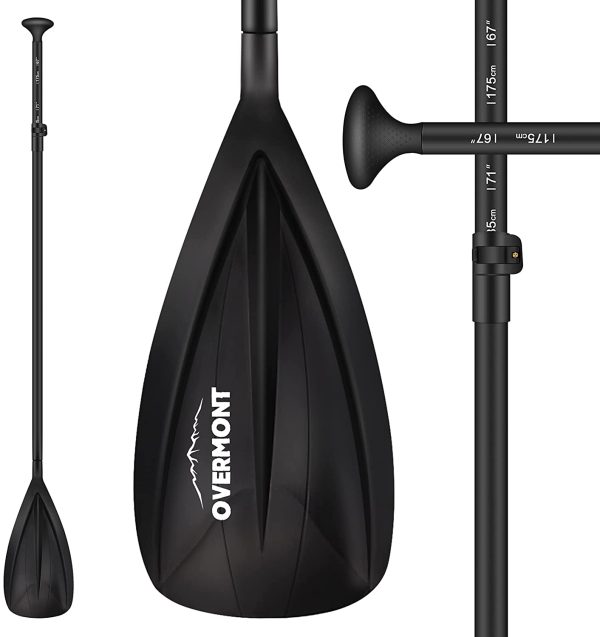 OVERMONT 3 Pezzi Pagaia Telescopica 162cm-215cm Kayak Stand Up Paddle in Alluminio Regolabili Removibili con Manico Antiscivolo per SUP Kayak Canoa Boat Canoe Surfboard, Barche gommone, Nero - immagine 5