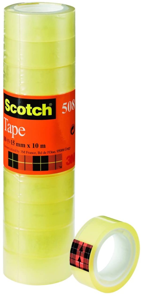 Scotch Nastro Adesivo , Trasparente Acrilico, 15 mm x 10 m, Confezione Torretta da 10 Pezzi - immagine 2