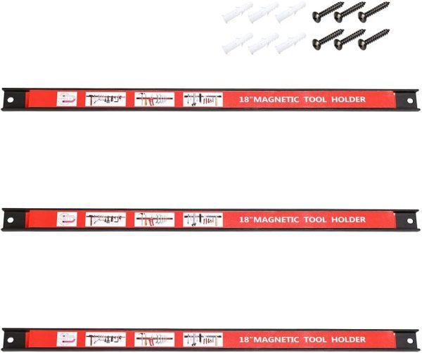 Set 3pz Barra Magnetica Portautensili Barre Magnetiche Calamitate da Parete Muro Porta Attrezzi da Lavoro e Coltelli Dimensione 20/30/45 cm Kit di Montaggio Incluso (3 x 46 cm) - immagine 5