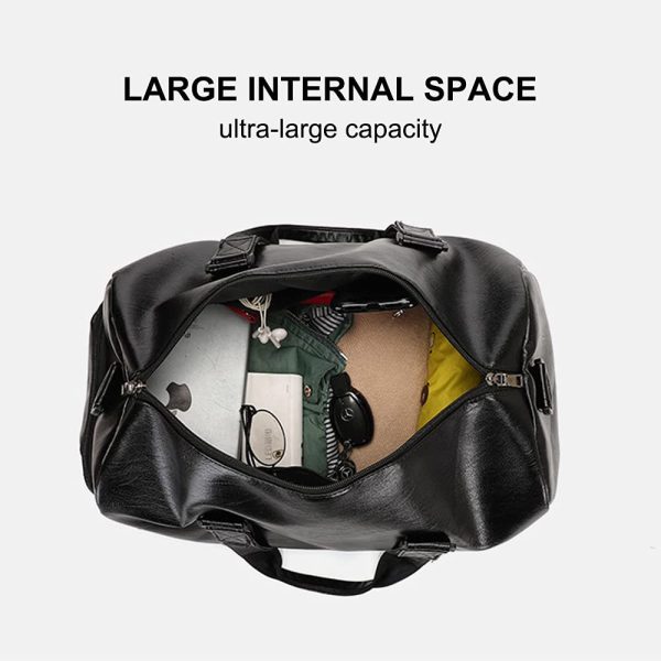 Buwico Borsa sportiva da viaggio per uomo e da viaggio, con grande capacit??, borsa da viaggio, borsa sportiva (nero impermeabile 50 cm x 30 cm) - immagine 2