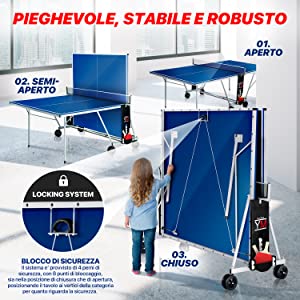 YM Tavolo da Ping Pong Indoor Pieghevole Ruote per il Trasporto Racchette Palline Omaggio Dimensioni