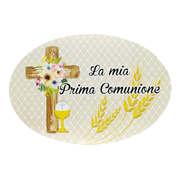 20 pezzi Adesivi Prima Comunione, 48x70 millimetri, etichette chiesa, calice, croce, grazie, festa, ovale, ellisse, oval stickers communion