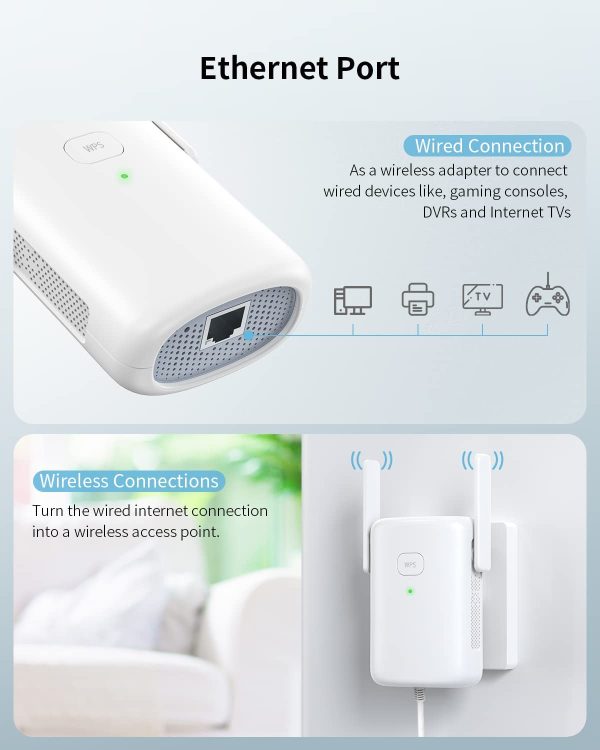 Ripetitore WiFi Wireless utilizzato per estendere la copertura di rete,1200Mbps, Supporta WiFi Repeater di rete a 2,4 GHz&5 GHz, WPS/AP/Bianco - immagine 8