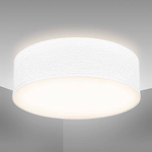 Plafoniera in tessuto bianco, attacco per lampadina E27 non inclusa, Lampada da soffitto diametro 30cm, Lampadario moderno per salotto o camera da letto, IP20 - immagine 5