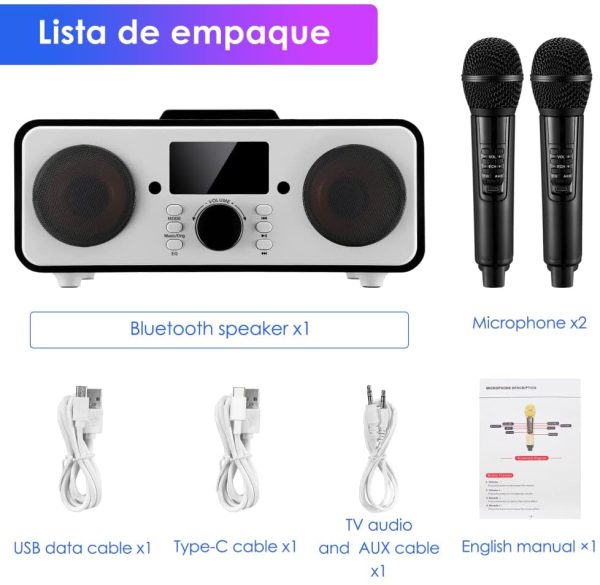 Casse Bluetooth Karaoke con 2 Microfono wireless Pu?? Elimina la canzone originale Impianto Stereo casa Cassa Portatile Bluetooth potente per Casa cantare Party Adulti Bambini (Nero) - immagine 4