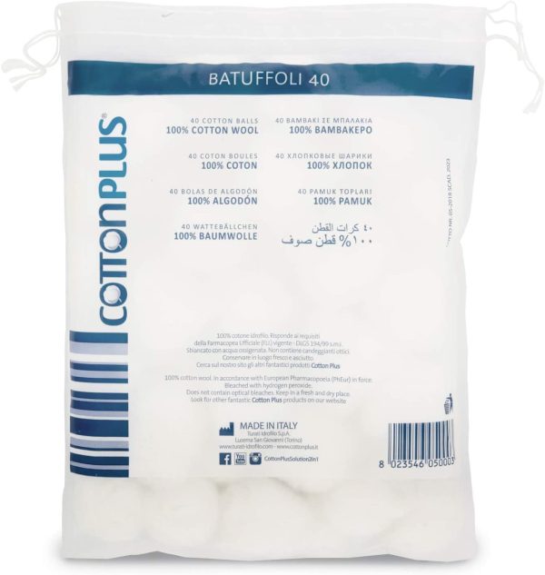 Cotton Plus BATUFFOLI 40 pz. - LINEA MEDICALE | 100% PURO COTONE IDROFILO CARDATO PER USO MEDICALE | Morbido e assorbente.