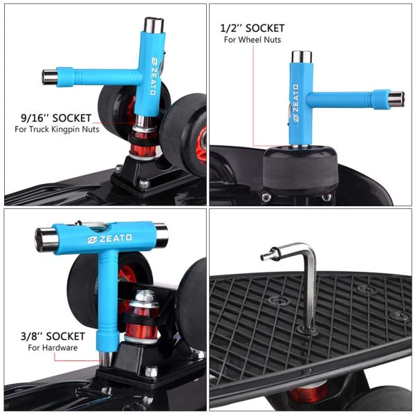 Zeato All-in-One Skate Tools Multi-Function Portable Skateboard T Tool Accessory with T-Type Allen Key And L-Type Phillips Head Wrench Screwdriver - immagine 2