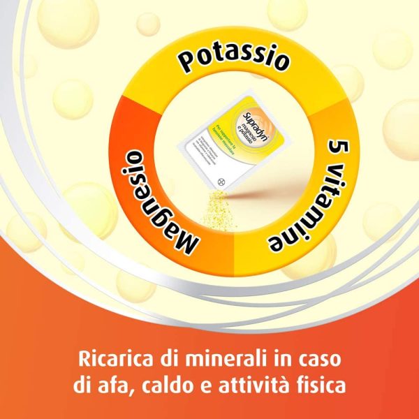 Supradyn Magnesio e Potassio Integratore Multivitaminico Alimentare Completo, con Vitamine B, Acido Folico e Minerali contro Stanchezza Fisica e Caldo, 48 Bustine Effervescenti, Gusto Arancia - immagine 4