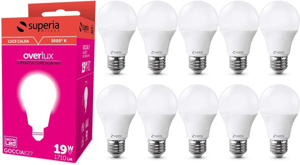 Superia Lampadina LED E27 Goccia, 19W (Equivalenti 130W), Luce Calda 3000K, 1710 lumen, NUOVA PRODUZIONE*GARANZIA ITALIANA* SG27C, Pacco da 10 - immagine 6