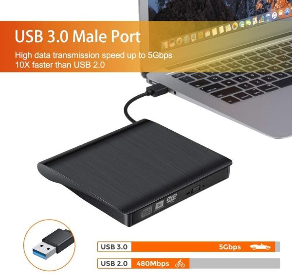 iAmotus Unit?? CD/DVD Esterno, Masterizzatore Dvd Esterno USB 3.0, Dvd Drive Portatile Ottiche Ultra Slim CD/Dvd +/-RW ROM Dispositivo Lettore di Schede Disc per Mac/Laptop/Desktop/Win 10/8/7/XP - immagine 3