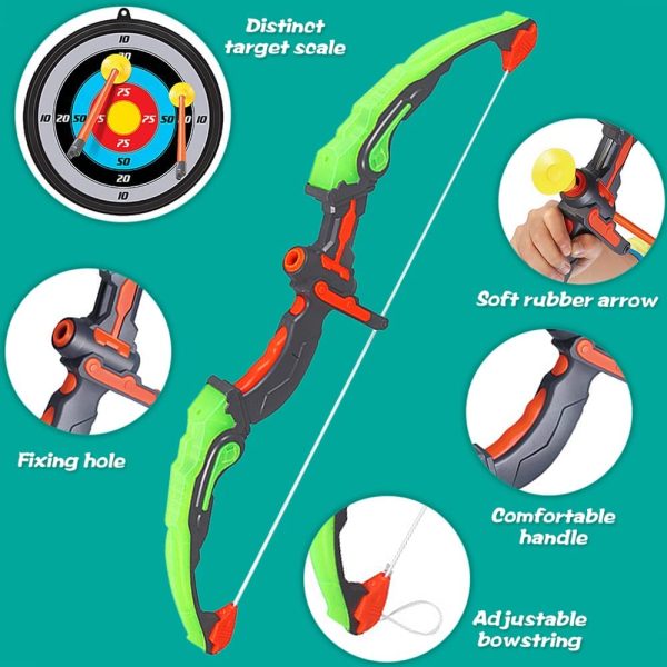 Taruor Arco e Frecce per Bambini Set di Giocattoli Set di Arco per Tiro con L'Arco Luminoso con Faretra Target 3 Frecce a Ventosa Giocattoli da Esterno per Bambini dai 6 ai 14 Anni - immagine 2