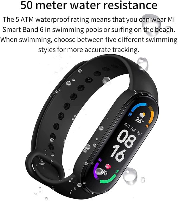 Xiaomi Mi Smart Band 6 Schermo AMOLED da 1,56 Pollici, Monitor Della Frequenza Cardiaca e Dell'ossigeno Nel Sangue 24 ore, Tracker Fitness Bluetooth, 5ATM, Versione Globale, Nero