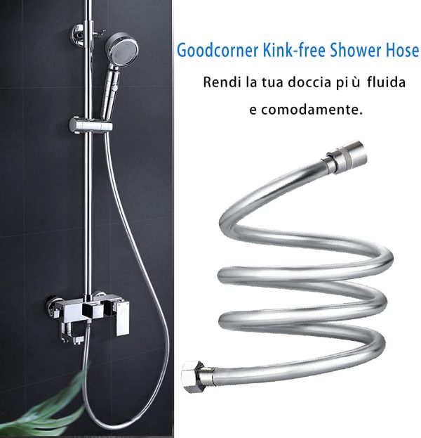 GOODCORNER 1.5m Tubo Doccia in PVC liscio antipiega e antigroviglio Flessibile Doccia lungo tenuto in mano della sostituzione con raccordi in ottone - immagine 6