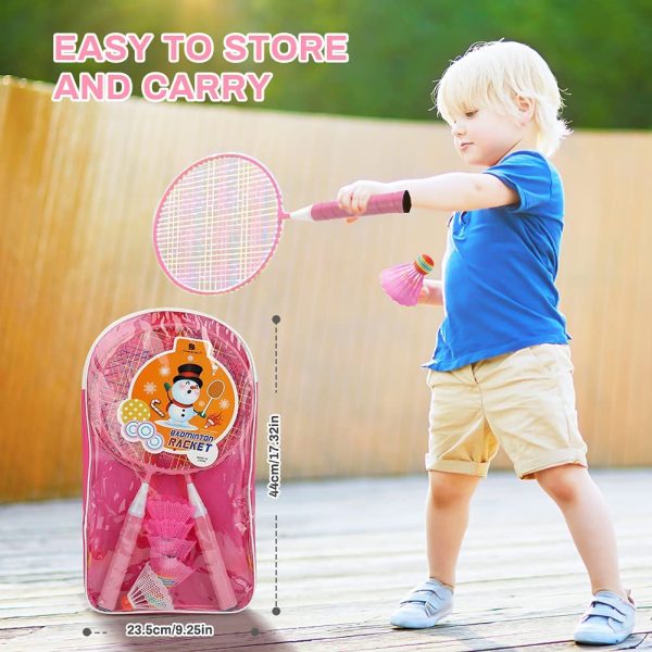 Wikay Badminton Set per Bambini, Portatile Badminton Kit per Bambini 7 in 1 Set di Racchette da Badminton per Bambini Professionisti Giocatori Principianti Giochi Sportivi Genitore-figlio (rosa) - immagine 4