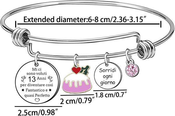 13 16 18 20 21 30 35 40 45 50 55 60 65 70 Anni Regalo di Compleanno Bracciale per Donna Ragazza Signora Bambine - immagine 2