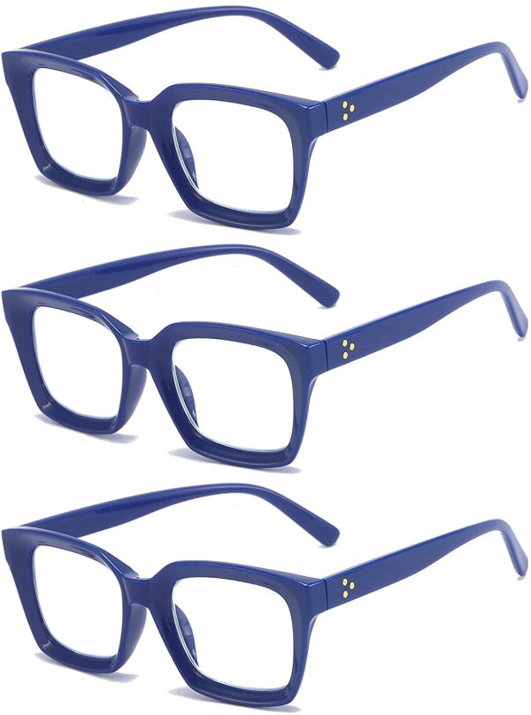 MMOWW Confezione da 3 Occhiali da Lettura Rettangolari - Oversized Square Frame Anti Luce Blu Occhiali donna uomo (Blu, +1.0) - immagine 7