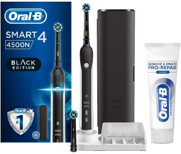 Oral-B Smart 4 4500 Spazzolino Elettrico Testine Oral B Cross Action, Dentifricio Incluso, 2 Testine, Azione Sbiancante Denti, Batteria Litio, Idea Regalo, Black Special Edition - immagine 5