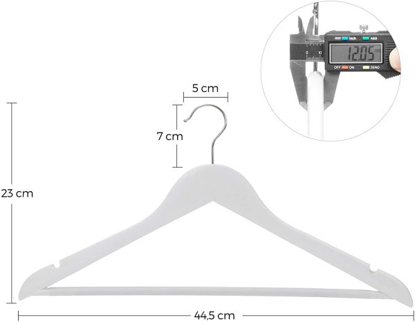 Grucce per Completi in Legno, Set di 20, Grucce per Cappotti in Legno Massiccio con Scanalatura, Antiscivolo per Giacche, Camicie, Pantaloni, Gancio Girevole a 360??, Bianco CRW03W-20 - immagine 4