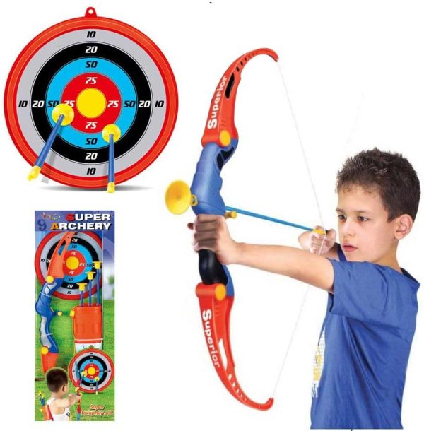 BAKAJI Set Arciere Tiro con l' Arco Giocattolo Bambini Arco Curato in Ogni Dettaglio + Bersaglio da Parete 23 cm 3 Frecce e Portafrecce Gioco Sport Esterno Interno - immagine 2