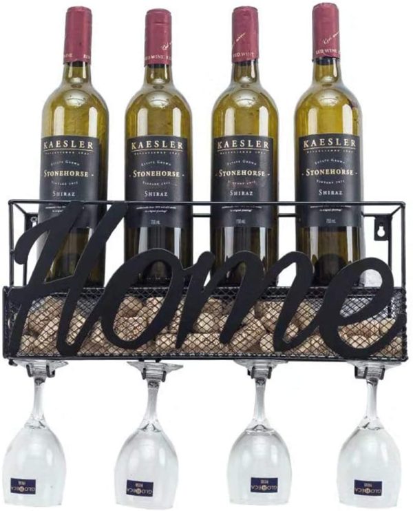 Scatola per Vino da Parete | Portabottiglie da Parete | Portabottiglie e Vetro con Supporto Portabicchieri e Scatola per Tappi di Sughero | Rack di Stoccaggio - Home - immagine 7