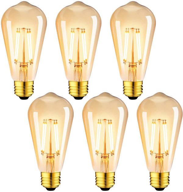 Lampadine di Filamento a LED,  ST64 Stile Edison Vintage, Attacco E27, 4W Equivalenti a 35W, 410 Lumen, Luce Bianca Calda 2500K, Non Dimmerabile ?C Pacco da 6 Pezzi - immagine 6