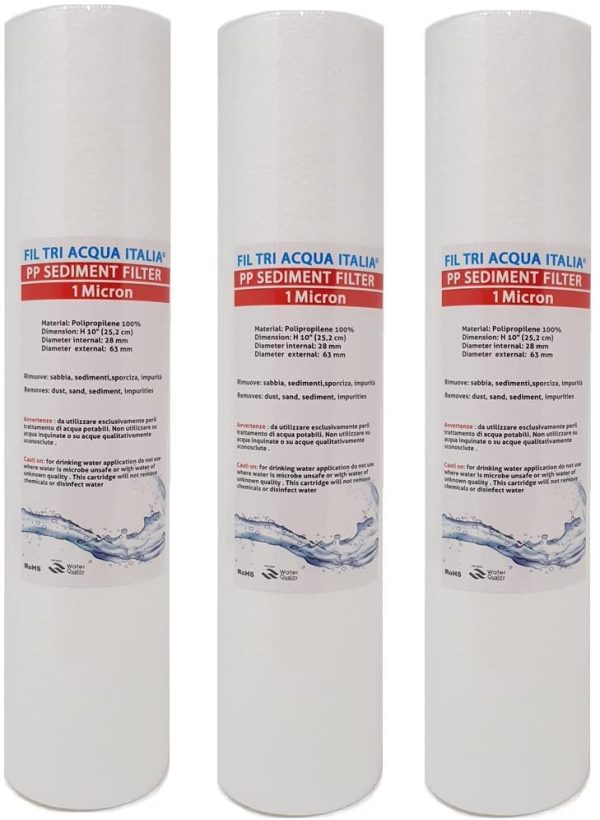 Cartuccia Filtro Acqua Polipropilene a Sedimenti 10 Pollici Micron 1 per Osmosi Inversa Depuratore Acqua, Set 3 pezzi - immagine 3