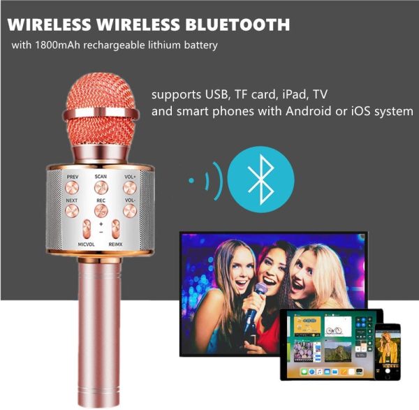 Microfono Karaoke Bluetooth con Altoparlante,Microfono Bluetooth,Microfoni Wireless Disco,Microfono Bambini Senza Fili Adulti, Portatile KTV Karaoke Player per Cantare per Android iOS Smartphone - immagine 4