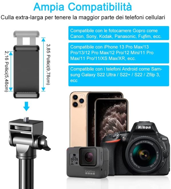 Selfie Stick Treppiede, 133 cm Estensibile 3 in 1 Bastone Selfie Bluetooth con Telecomando per Streaming Live, Treppiede Smartphone Compatibile con 13 Pro Max/12 Pro/11, Samsung, Fotocamera - immagine 5