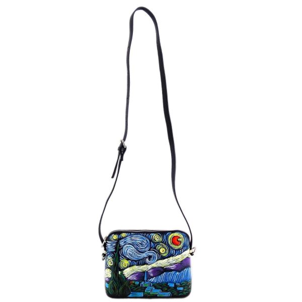 Borsa in pelle dipinta a mano - LA NOTTE STELLATA DI VAN GOGH - Borse Donna, Borse a Spalla, Vera Pelle, Made in Italy, in Pelle Dipinta, Shopper e Borse a Tracolla, Lavorazione Artigianale - immagine 4