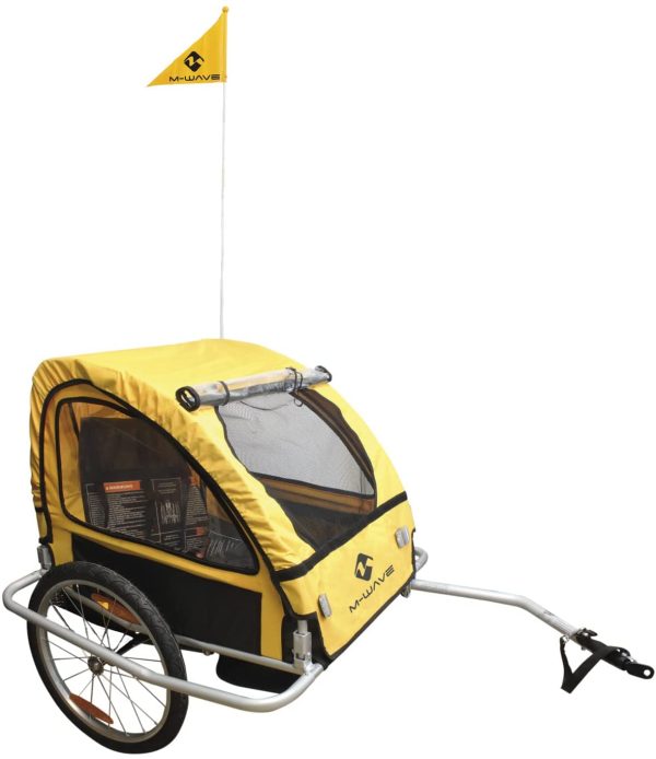 M-Wave - Rimorchio per Bici Porta Bambini, Alluminio Rivestito in Argento, 60 x 74 x 58 cm