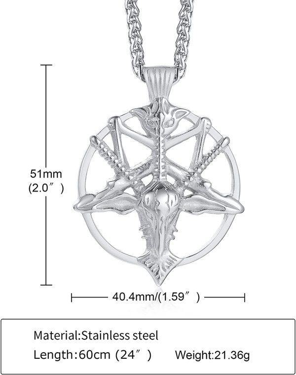 XUANPAI Sigil di Lucifero Sigillo di Satana Simbolo Baphomet in Acciaio Inox Talismano Religioso Ciondolo Collana per Uomo Donna - immagine 2